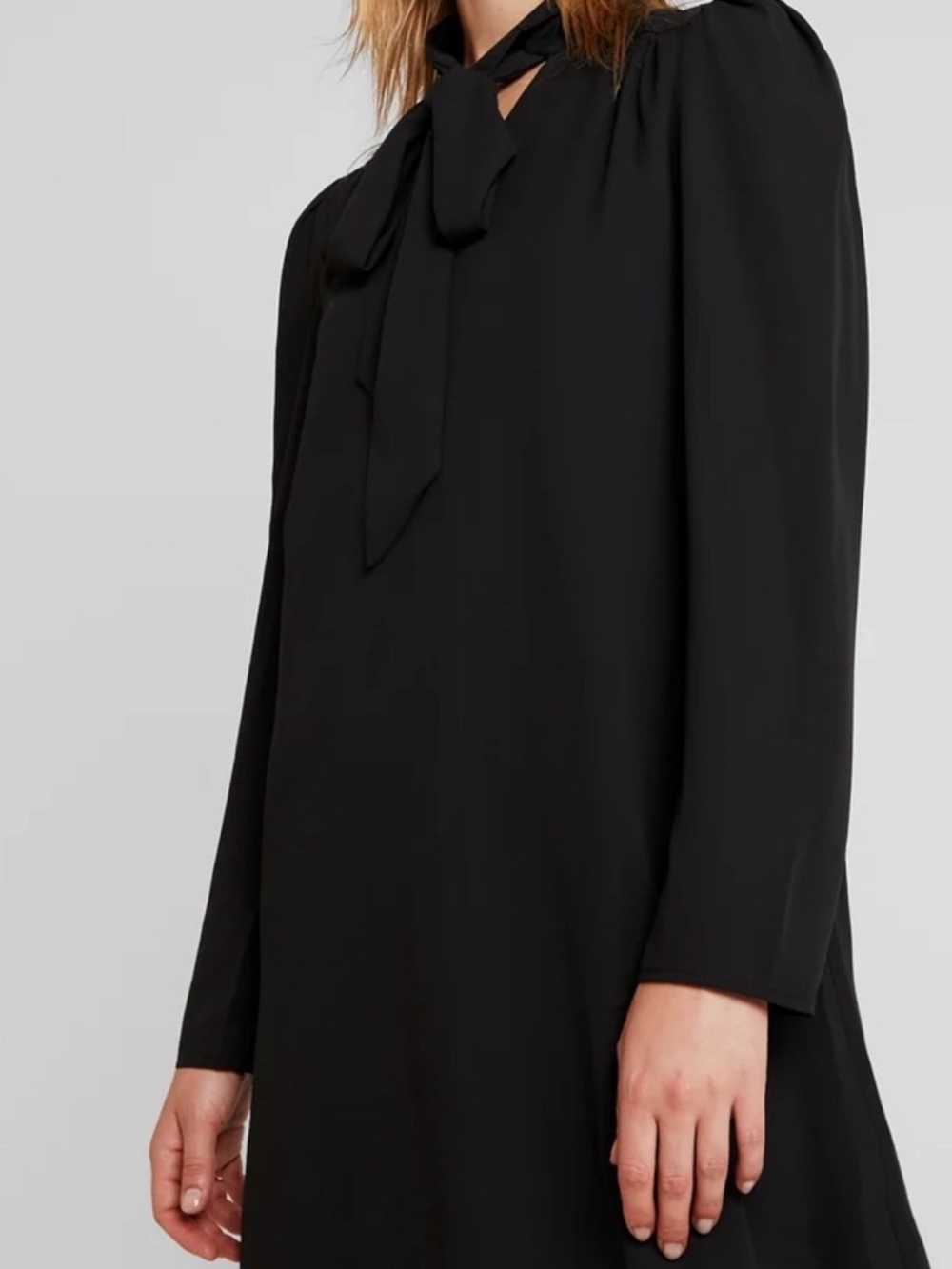 Who What Wear Black Tie-Neck Long Sleeve Dress